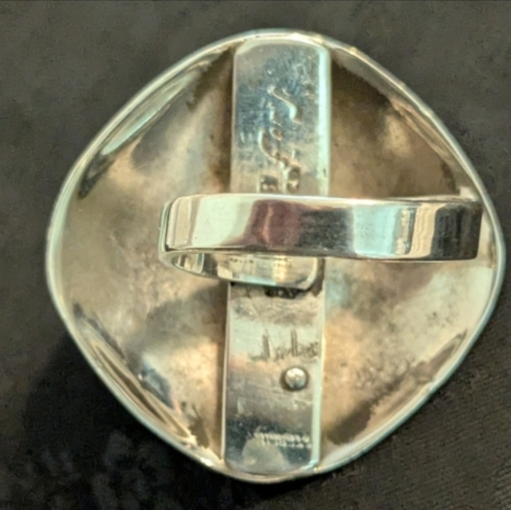 Large Statement Ring Onyx Sterling Unique Repurposed Upcycled Vintage Adjustable - Picture 4 of 10